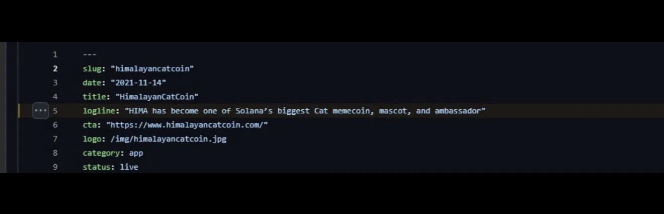 Supplied screenshot of a GitHub entry for HimalayanCatCoin, dated 2021-11-14 and marked live